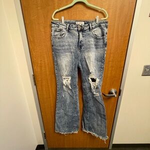 Distressed Acid wash style Blue Jeans long inseam